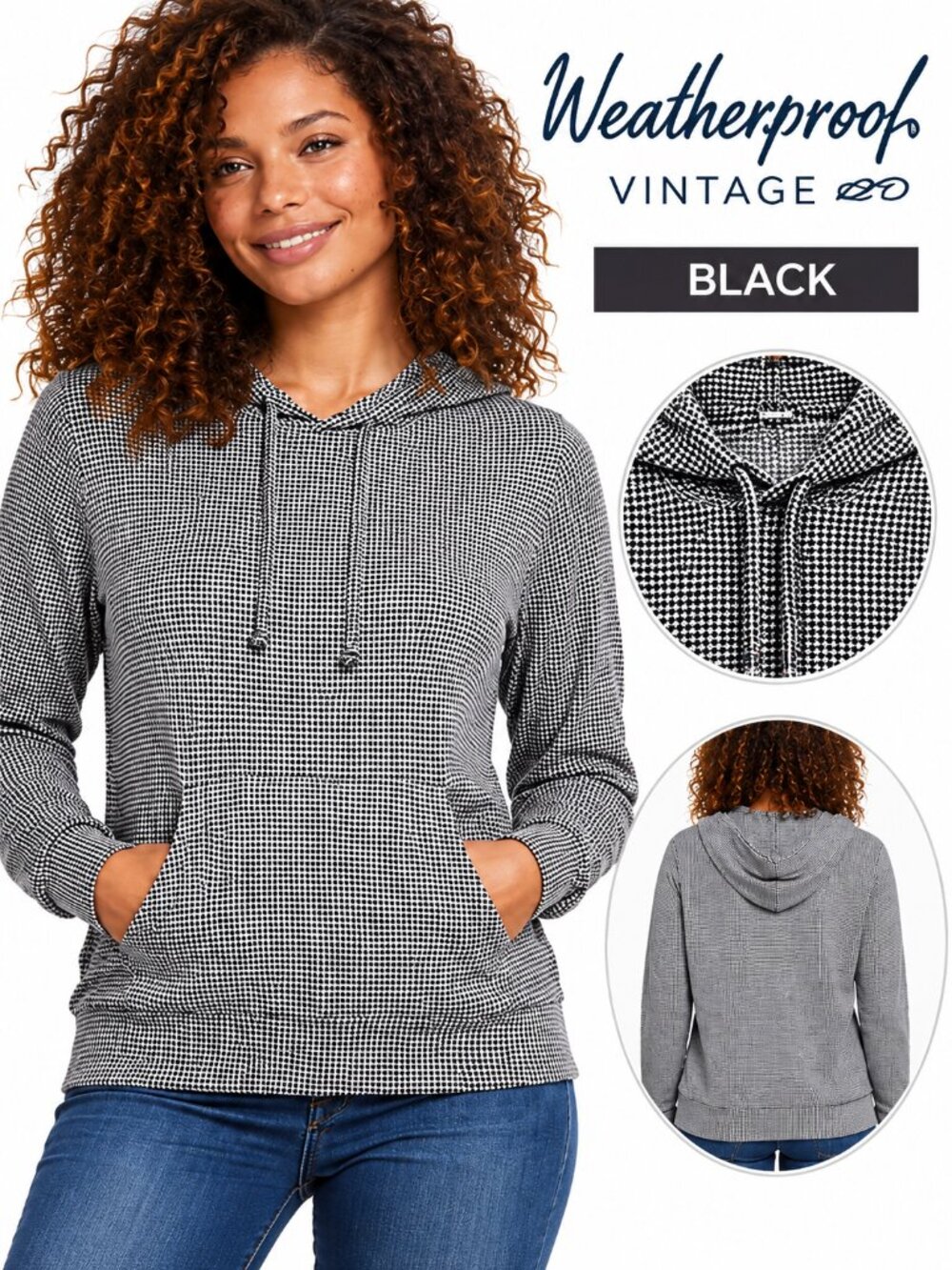 TITLE: Weatherproof Vintage Women’s Black Slub Hoodie NWT